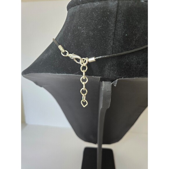 Black Corded Necklace with Peacock Bead Silver Tone Adjustable Length - Picture 4 of 8